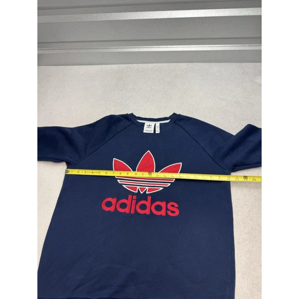 Adidas Sweatshirt Mens Medium Navy Trefoil Logo Fleece Pullover Crewneck Casual